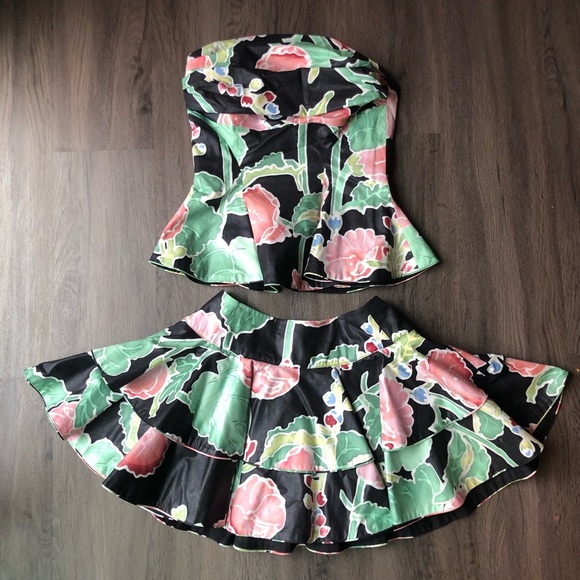 VTG Barboglio Peplum Tiered Mini Dress Size 8 Black Floral Glamoratti 80s Luxury - Picture 3 of 13